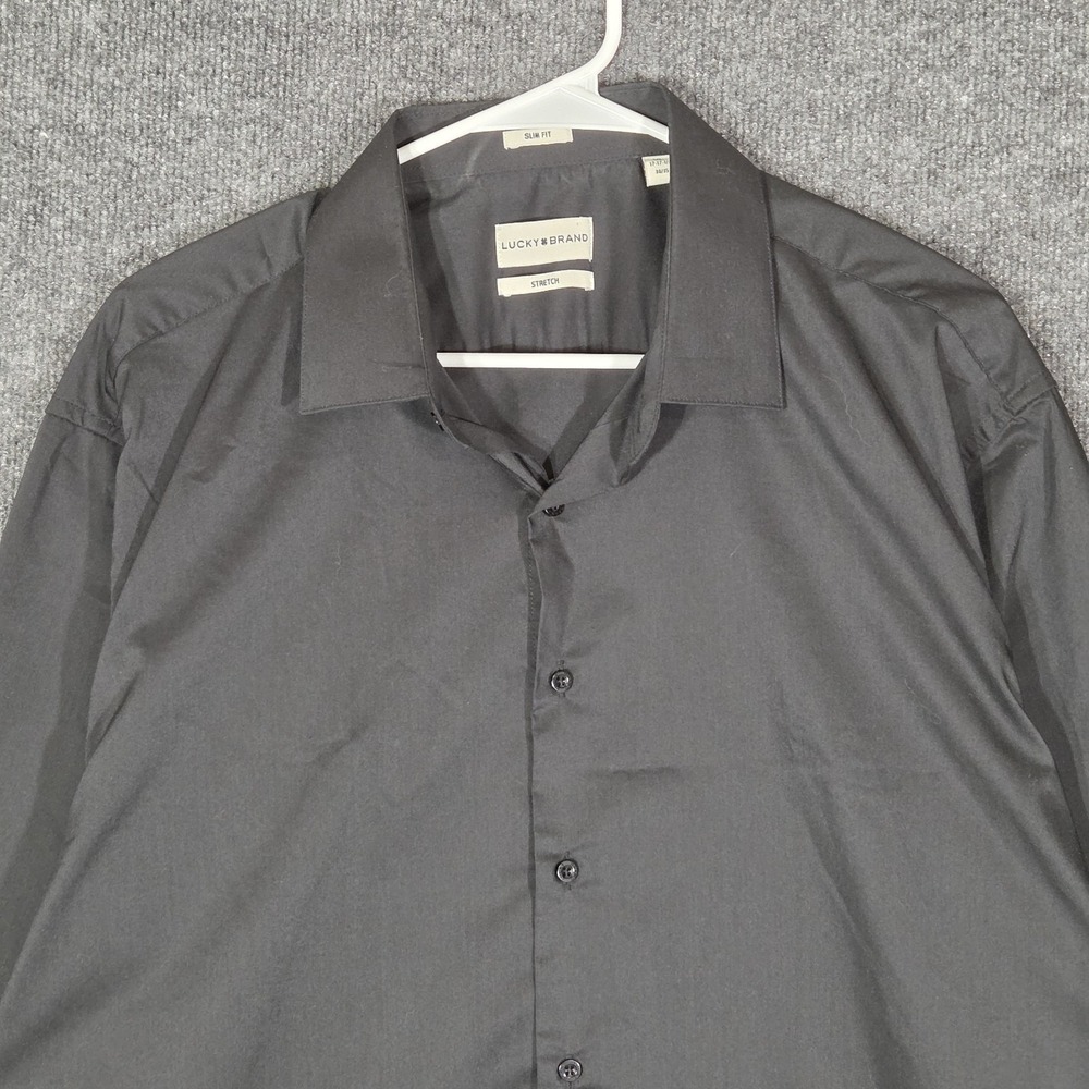 Lucky Brand Men XL Black Slim Fit Stretch Dress Shirt 17-17.5 34/35 Button Up - Picture 5 of 8